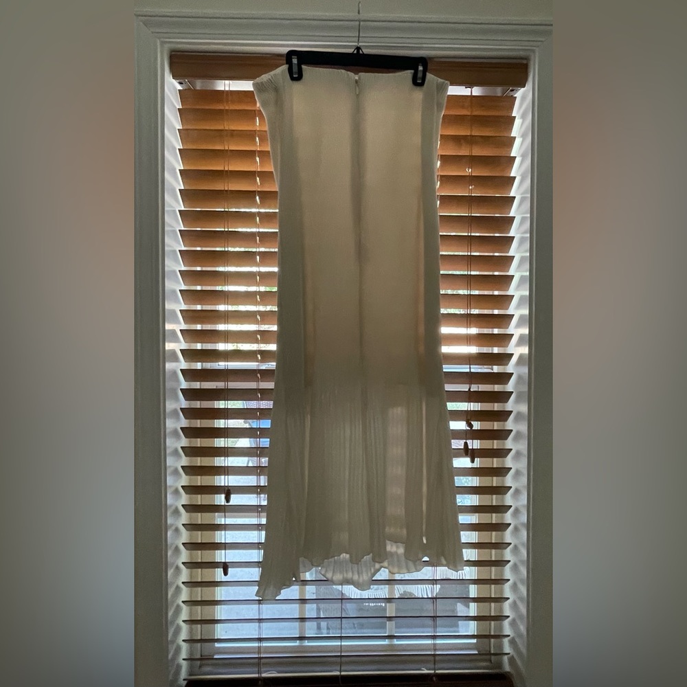 Cream strapless (with straps) midi dress